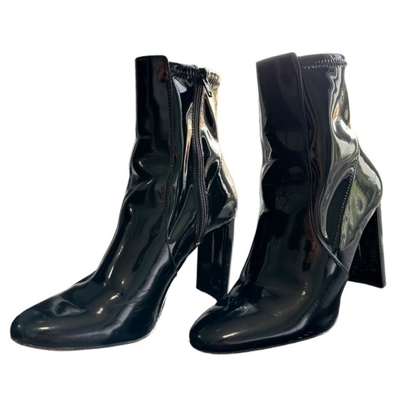 ALDO BLOCK HEEL ANKLE BOOTS WOMENS SZ 7 BLACK PATENT FINISH ZIPPER CLOSURE - Picture 9 of 16